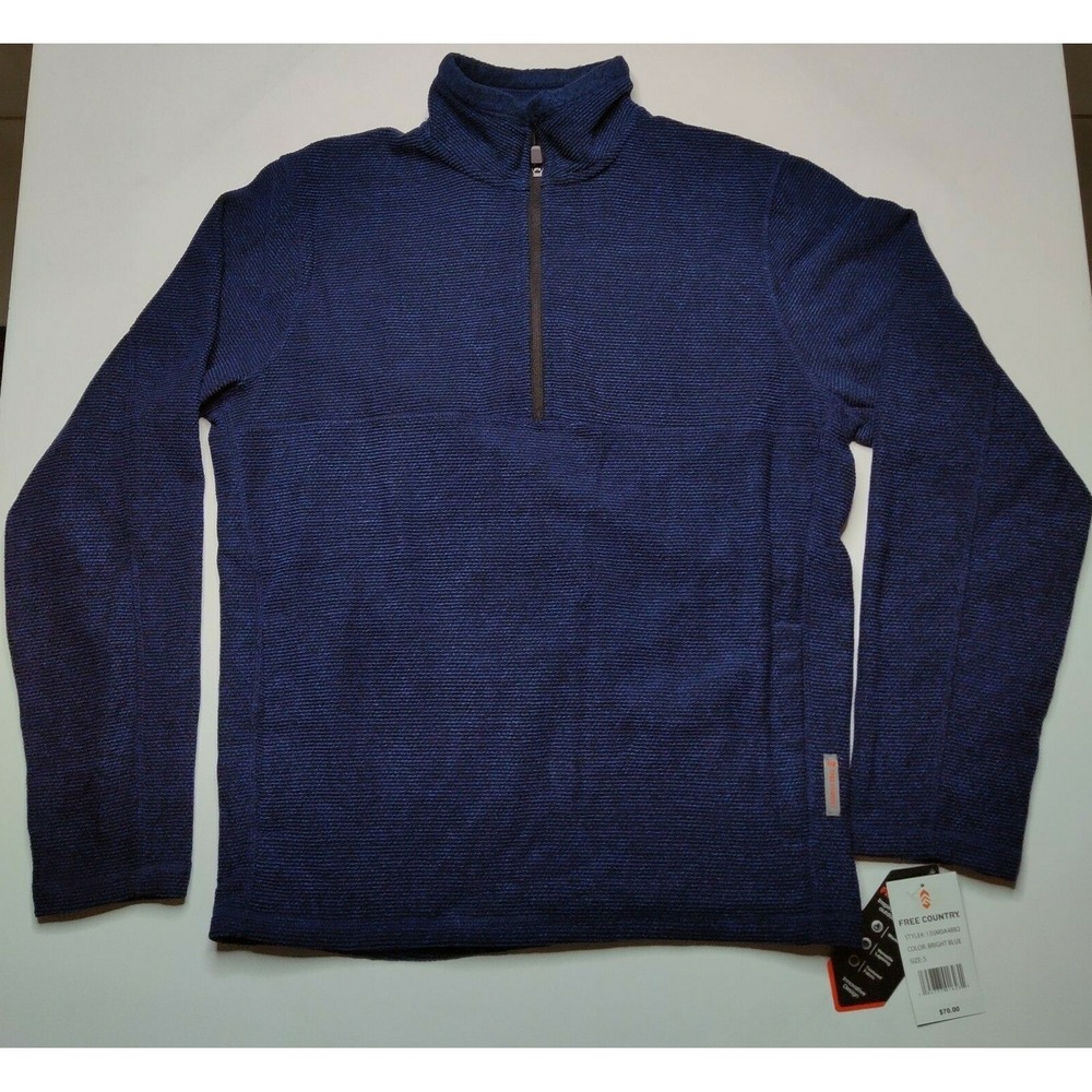 Free Country Men Small Bright Blue Layered Textured 1/4 Zip Pullover NEW